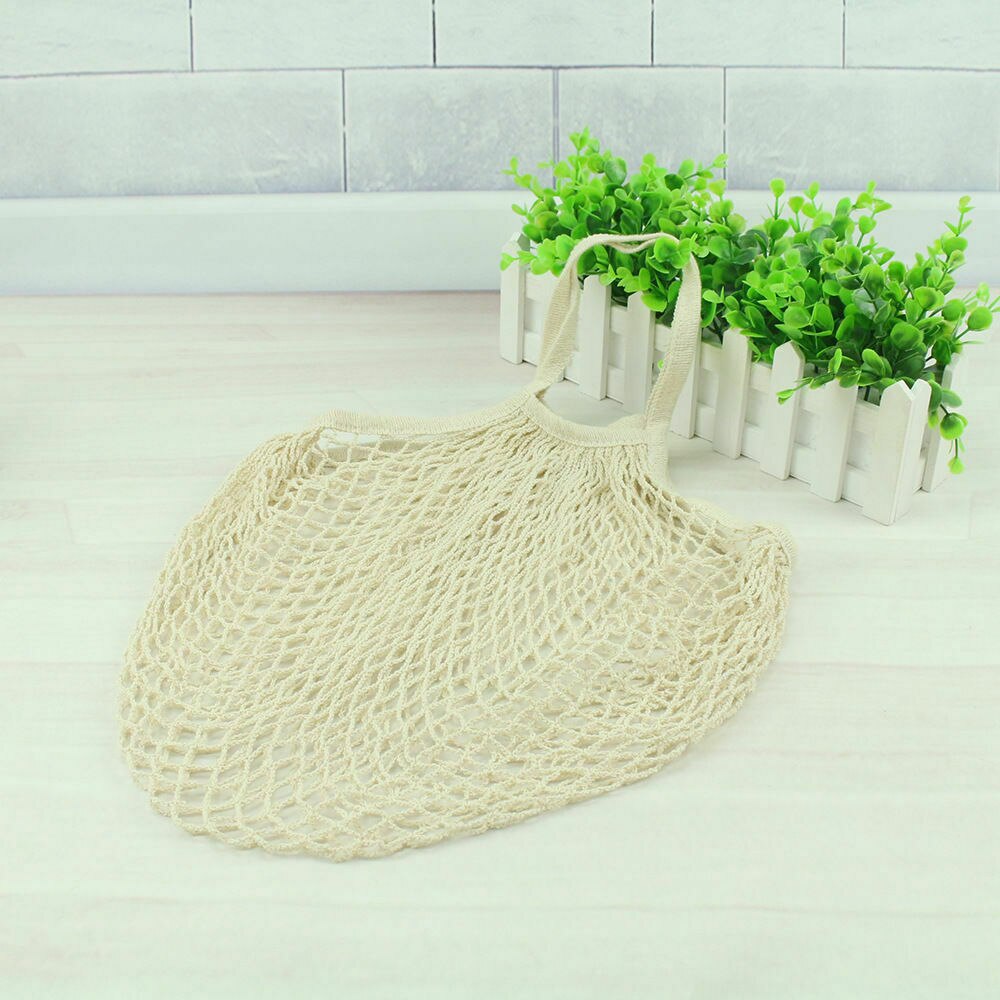 Grand cabas de courses réutilisable, sac de courses en coton et mailles tissées à réutiliser pour courses en épicerie avec bandes pour fruits: WHITE