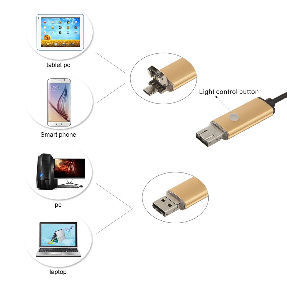 Usb endoskooppikamera 2 in 1 2mp 1 m 2 m 10m 720p hd android mobile 8mm ip67 vedenpitävä käärmeputken tarkastuskamera