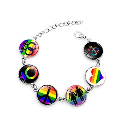 FIMAODZ Rainbow Gay Pride Bracelet Glass Photo Print Lesbian LGBT Couple Bracelets for Women Men: Style 5