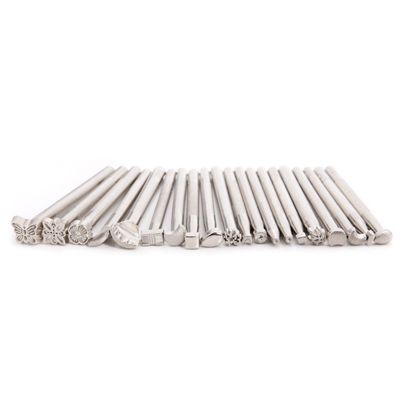 20 piezas de aleación de Metal de cuero conjunto de herramientas de fabricación de sillín de trabajo DIY tallado de cuero artesanía sellos Set de cuero artesanía Staming