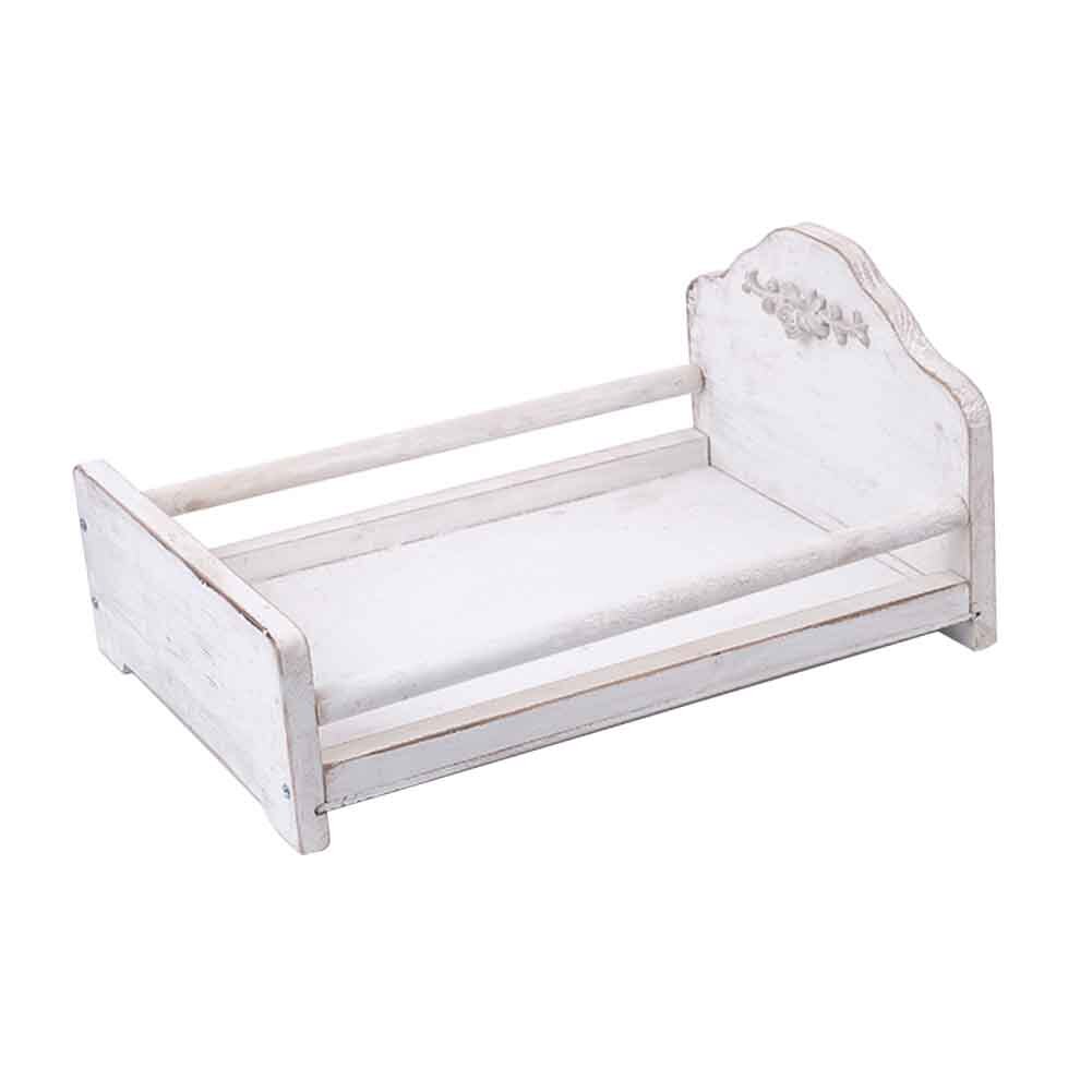 Cama de madera para bebés, accesorios de fotografía recién nacido, Fondo para dormitorio, sesión de fotos multifunción, para el hogar: Blanco