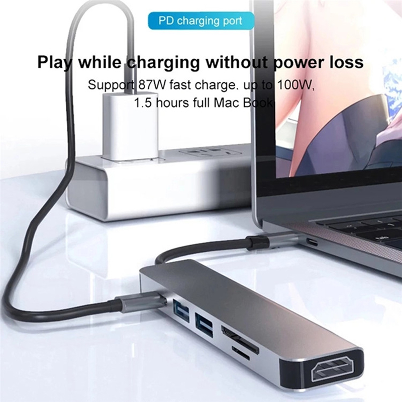 6in1 4 Ports Multifunctional Hub With HDMI Output USB Multi-Port Adapter Docking Station For Laptop Macbook Laptop Tablet Phone