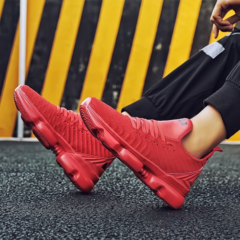 Heren vulkaniseren schoenen trend rode heren casual schoenen mesh ademende sneakers voor heren antislip rubberen schoenen grote maat 45 46 47