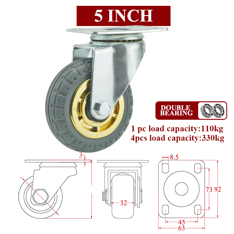 Casters Heavy Loads Rubber Swivel For Furniture Wheels Mover Noiseless Shelf Wheelbarrow Cart Hardwares Transporter Tire Trolley