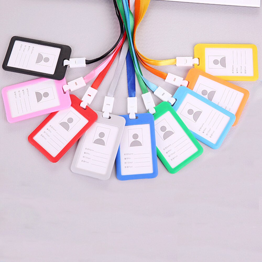 Portable Colorful Employee Plastic ID Card Holder Name Lanyard Neck Strap
