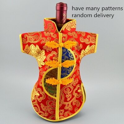 10 sztuk chińskie jedwabne satynowe woreczek pyłowy robić butelki wina dekoracja ubrań pokrywa 750ml dekoracja stołu świąteczny upominek weselny: Czerwony