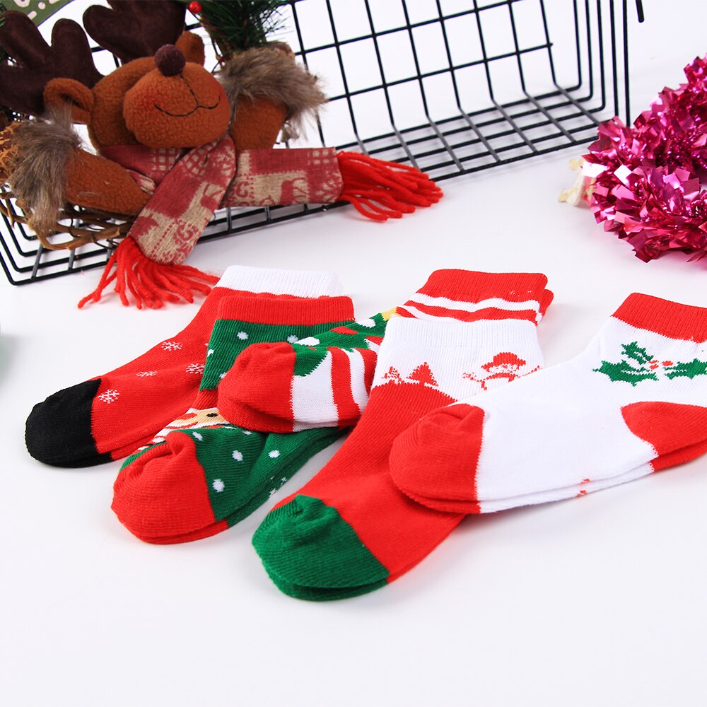 Feliz natal meias crianças bebê menino meninas ano novo meias bonito adorável bebê presente vermelho meias dos desenhos animados outono inverno 5 pares/5 pares