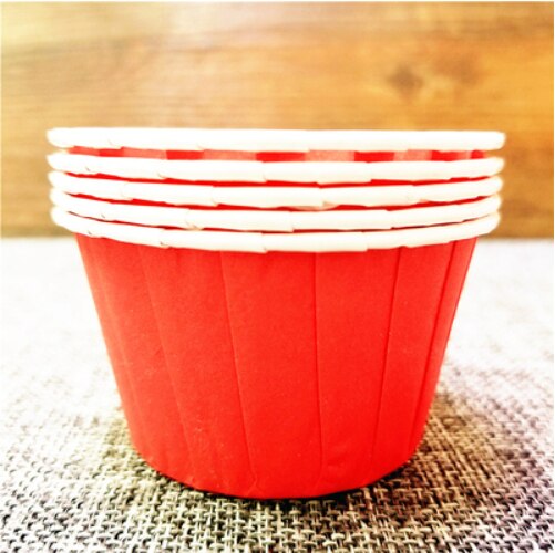 Ensemble de gobelets à gâteau en papier enduit à bord roulé, grands/petits, à muffin de dessin animé, gobelets résistants aux hautes températures, 100 pièces/ensemble: Red