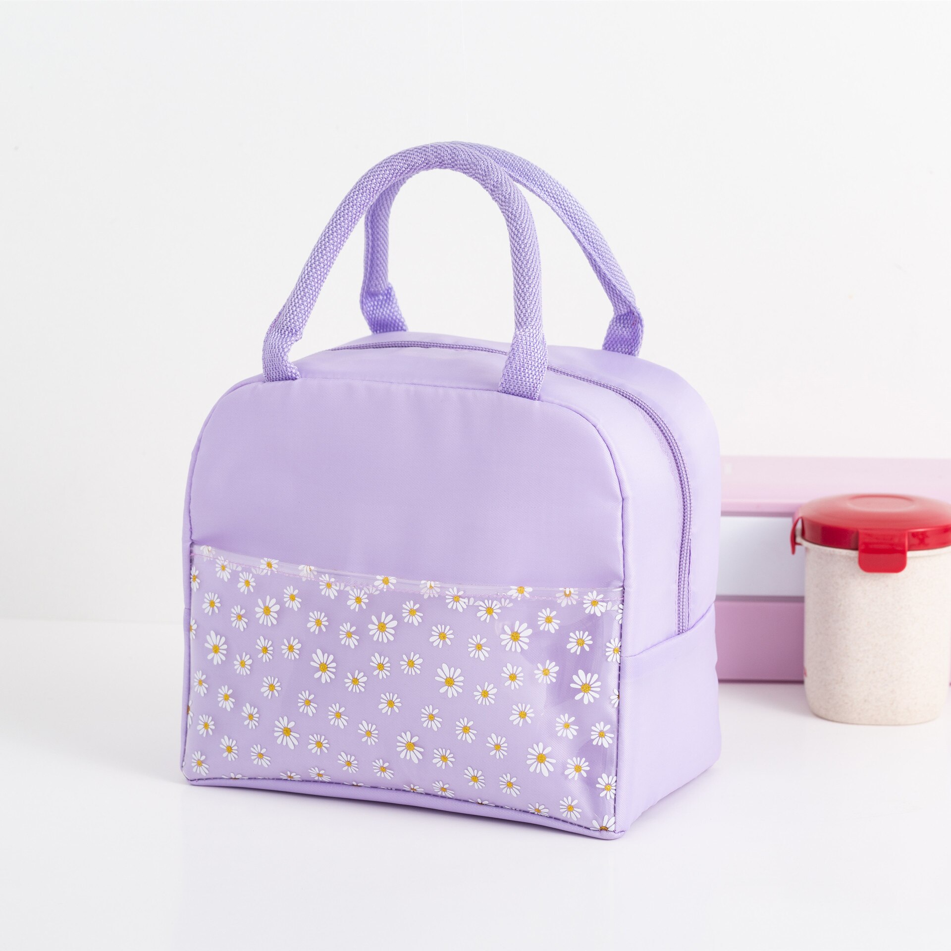 Bolsas de almuerzo de tela Oxford de alta capacidad, bolsa térmica portátil con aislamiento térmico, para comida, Picnic, bolso de mano: Purple