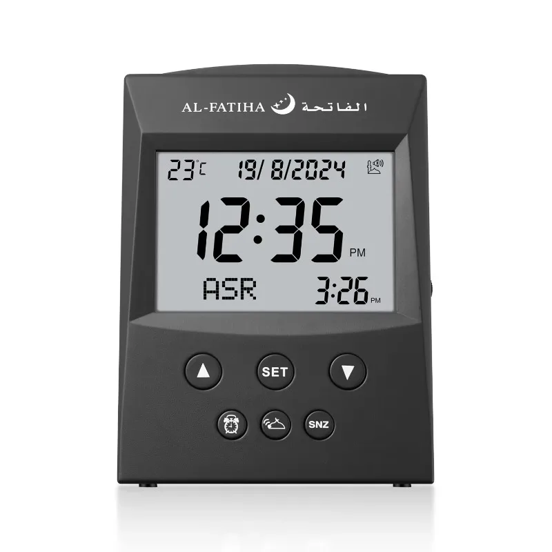 Digitale Azan LCD Schreibtisch Tischuhr Muslimische Athan Uhr Erinnerung Hijri Gregorianischer Kalender Islamische Moschee