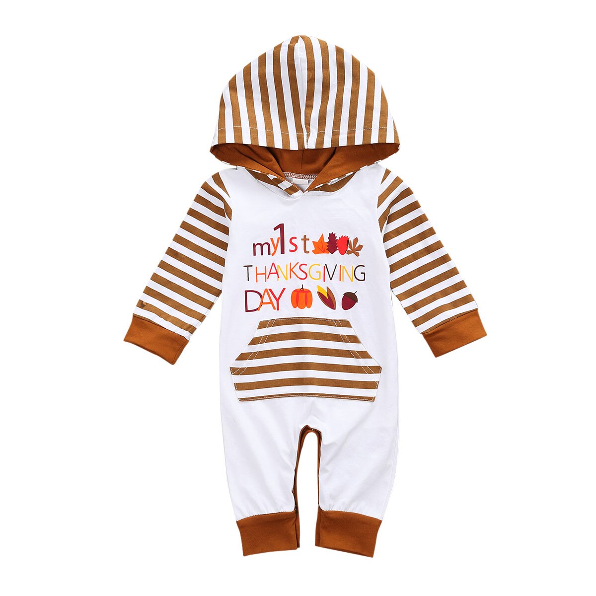 FOCUSNORM Halloween 0-18M Kleinkind Baby Mädchen Jungen Rompers Karikatur Kürbis gestreift mit Kapuze lang Ärmel Tasche Jumpsuits: A / 6m