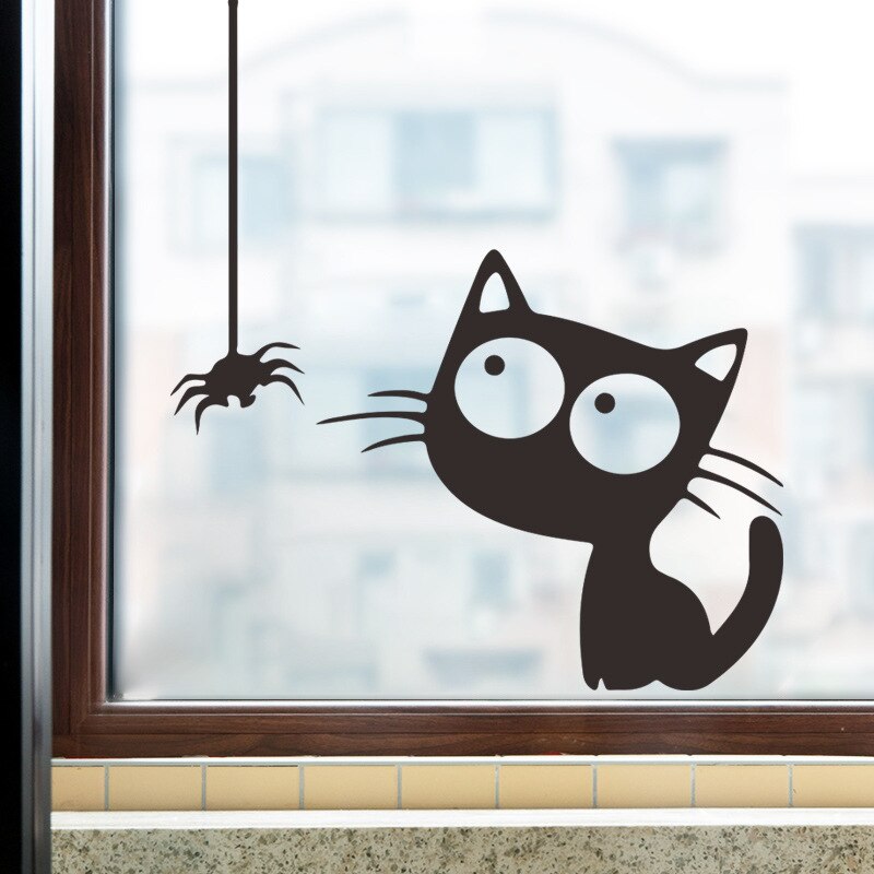 Zwarte Kat Spider Muurstickers Voor Woonkamer Slaapkamer Kinderkamer Muur Decor Windows Kast Decoratie Sticker Home Decoratieve