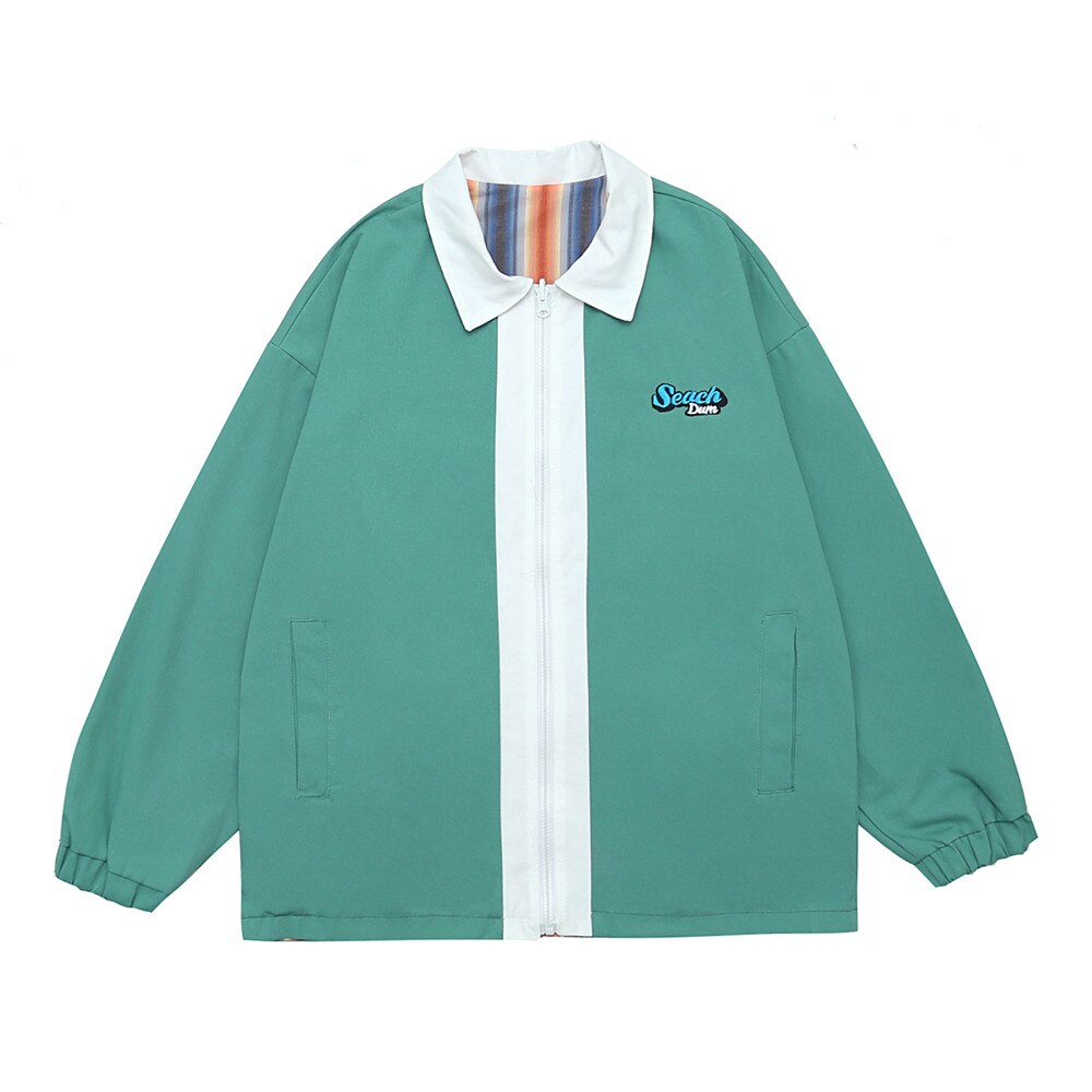 Mörk ikon randig slitstark jacka herrfickor koreansk stil lös jacka streetwear herrjacka: Grön / Xl