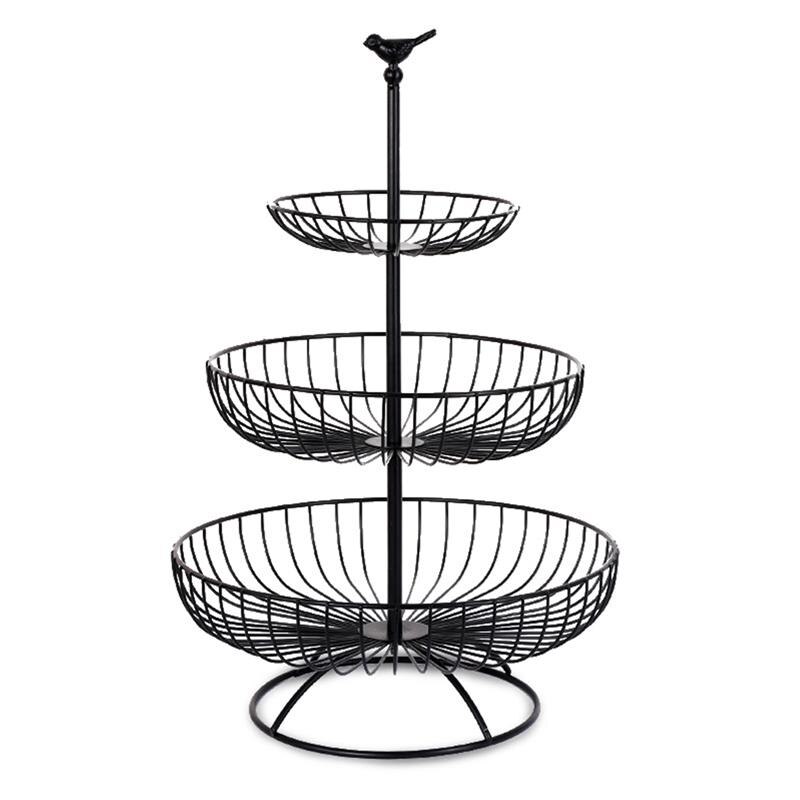 3 Tier Fruitmand Metalen Fruitschaal Tray Stand Opslag Mand Ronde Taart Opslag Plank Voor Opslaan Organizing Groenten Fruit: Black