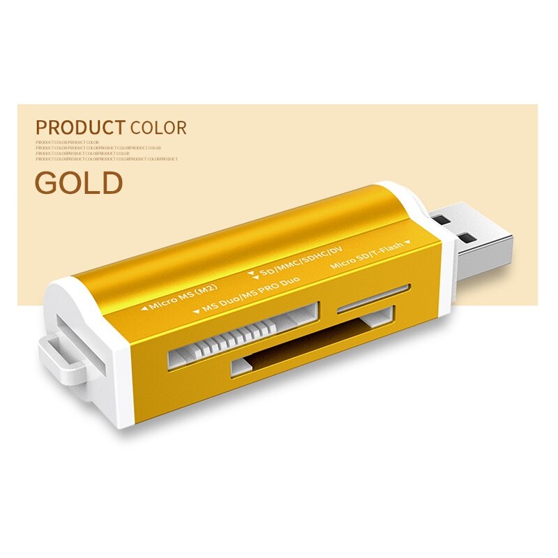 Hoge Snelheid Multi USB 2.0 Alles In Een Geheugenkaartlezer voor Micro SD T-Flash MMC SDHC MS PRO DUO TF M2 Memory Stick: Goud