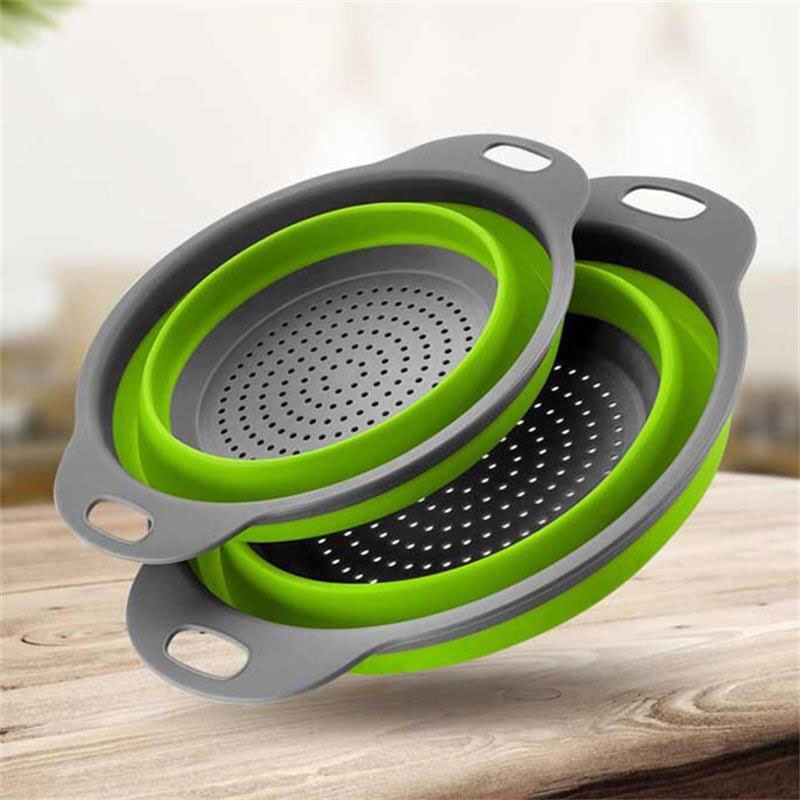 Retractable Silicone Dishwashing Drain Basket Four Colors Optional Round Size Folding Silicone Washing Basket Fruit Basket