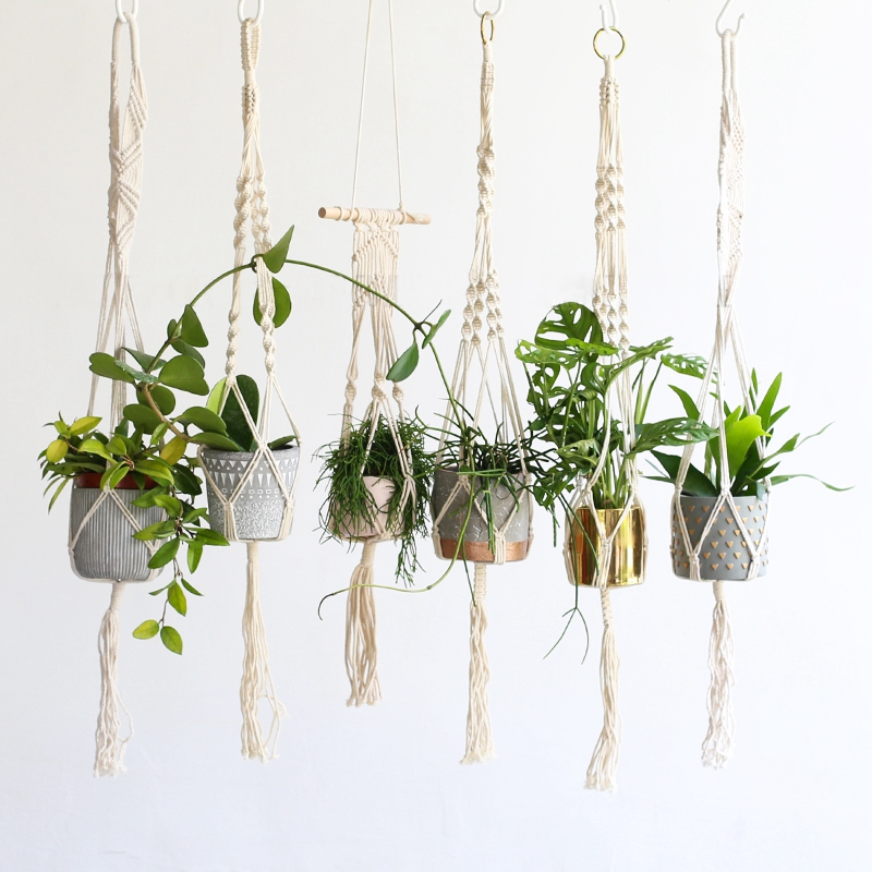 Tuinieren Groene Plant Hangende Mand Katoenen Touw Hanger Bloempot Handgemaakte Macrame Pot Zakmuur Boho Binnenplaats Home Decor