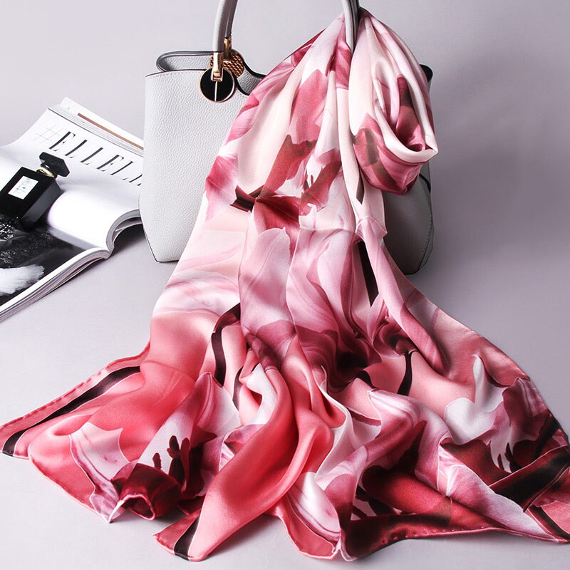 100% Silk Scarves Women Real Silk Scarf Wraps for Mom Printed Echarpe Long Natural Silk Foulard Femme Shawls: Color 7