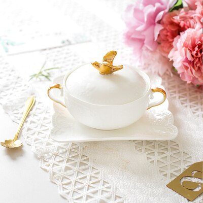 Bird's Nest Bowl Ceramic Covered Stewed Tremella Bowl Soup Bowl Dessert Bowl Continental Court Vintage Phnom Penh Ear Bowl: 04