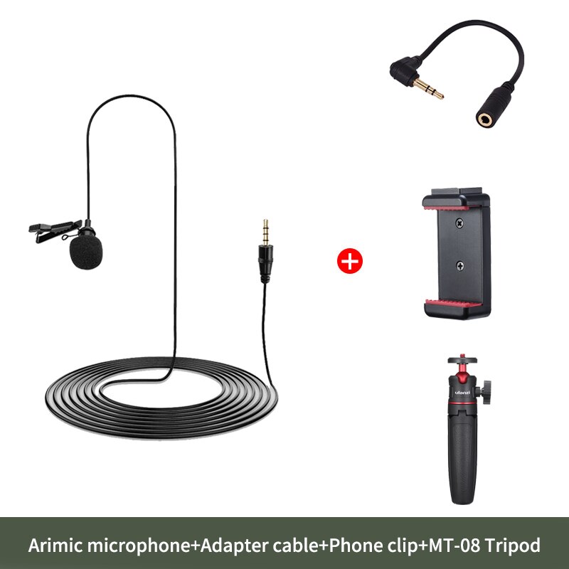 ulanzi Arimic 6M Cable Clip-on Lavalier Lapel Microphone Interview Mic Voice Recording For iPhone Android Smartphone/Tablet: kit 3
