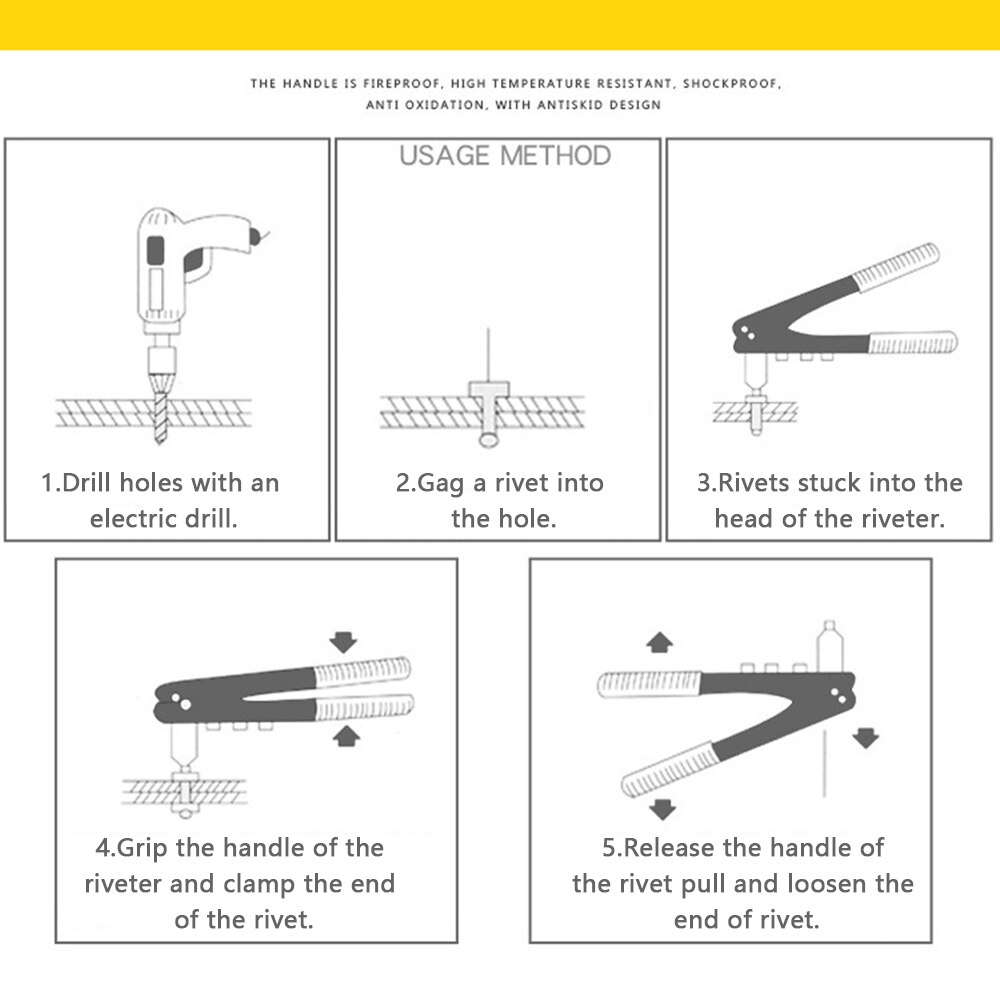 Rivet Gun Kit Heavy Duty Single Hand Manual Riveter with 4 Interchangeable Heads 3/32 Inch 1/8 Inhc 5/32 Inch 3/16 Inch