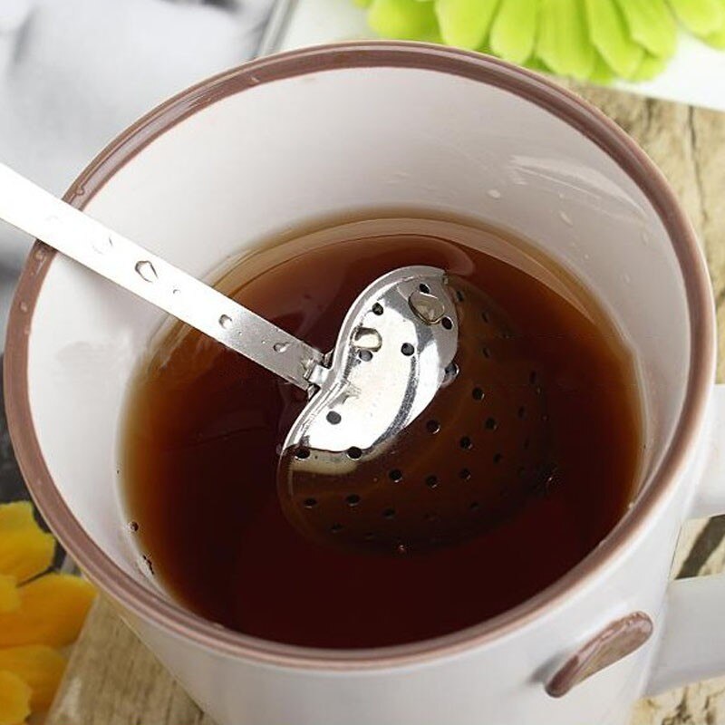 1 stk teastrainer skje dørslag hjerteform rustfritt stål sil infuser filter krydderkule kjøkkenverktøy