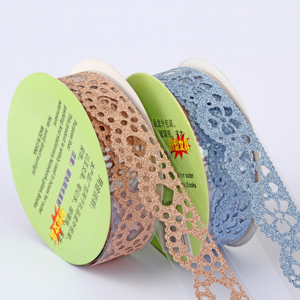 5Pcs Holle Kant Tape Decoratieve Tape Sticky Exquise Bud Zijde Tape Voor Diy Ambachten (Zilver, golden, Sky Blauw, Rosy En