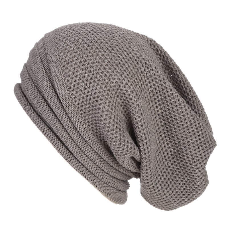 Gorro holgado de punto para hombre y mujer, gorros cálidos de Hip-hop de gran tamaño, ropa de esquí para exteriores, Invierno: Gris claro