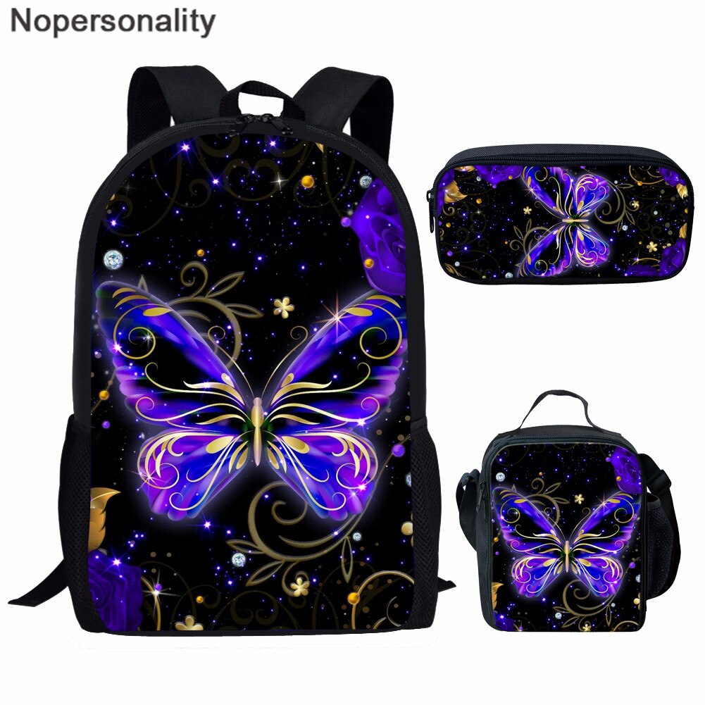 Nopersonality Butterfly Backpack for School Kids Girls Book Bags 3Pcs/Sets Rucksack Women's Travel Bagpack Children Schoolbags: Z5909CGK