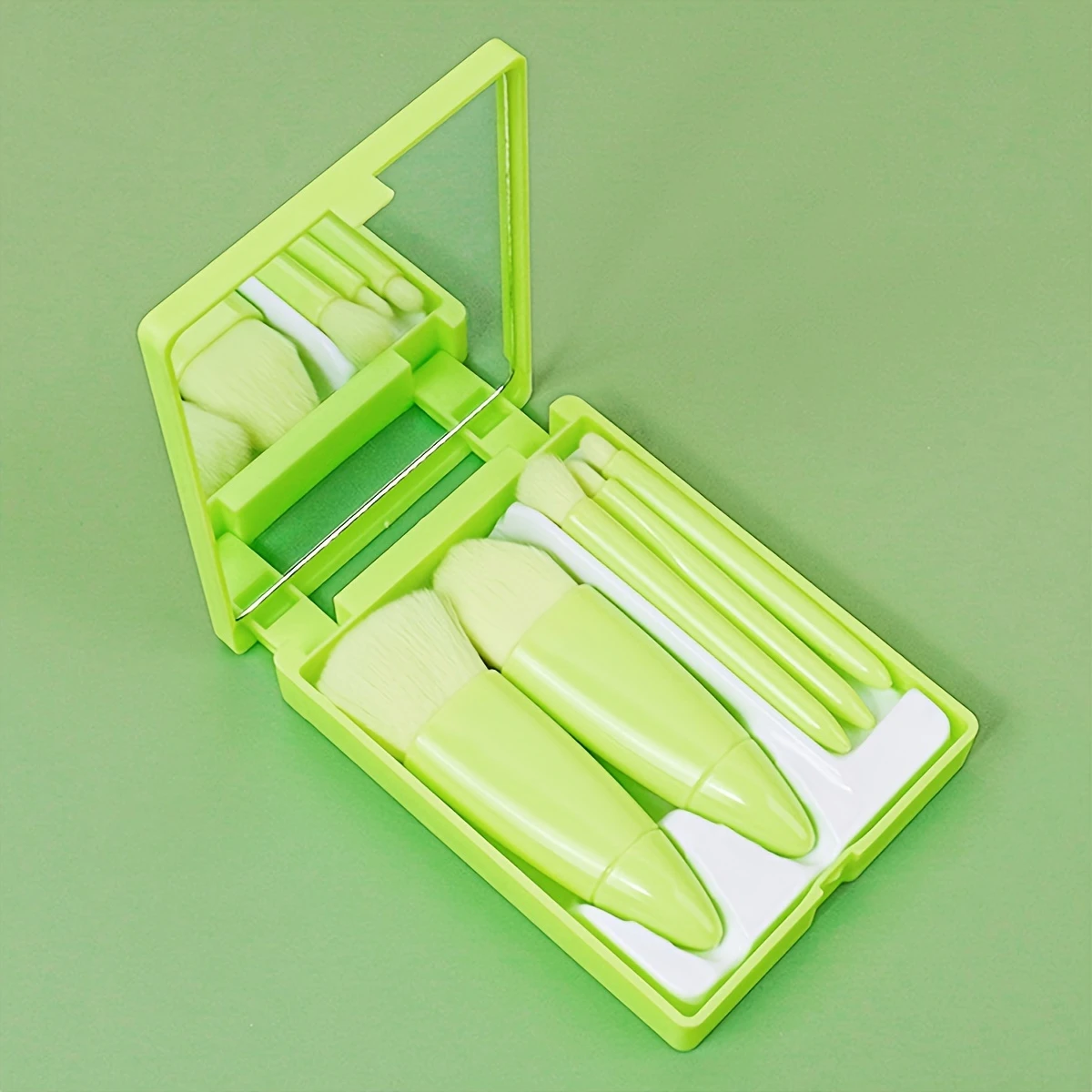 5-teiliger Kosmetikpinsel, tragbarer Make-up-Pinsel für unterwegs, mit Spiegelbox, Make-up-Set, Pinsel, loser Pinsel, Rougepinsel, Lidschattenpinsel: Silber