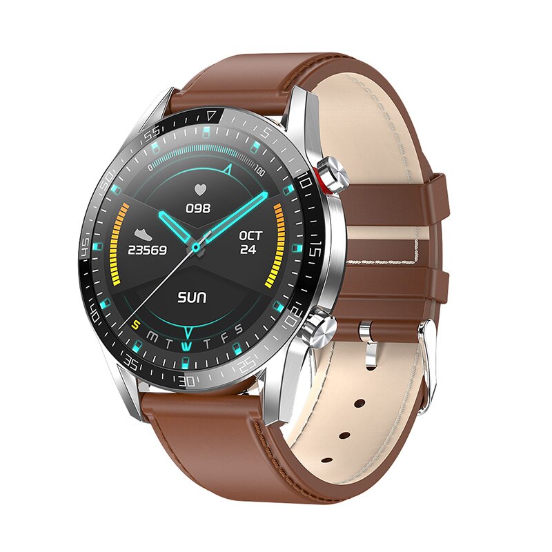 neue Clever Uhr Männer Voller berühren Bildschirm Sport Fitness Uhr IP67 Wasserdichte Bluetooth Anruf Für Android ios smartwatch Männer + Kasten: Silber- Leder