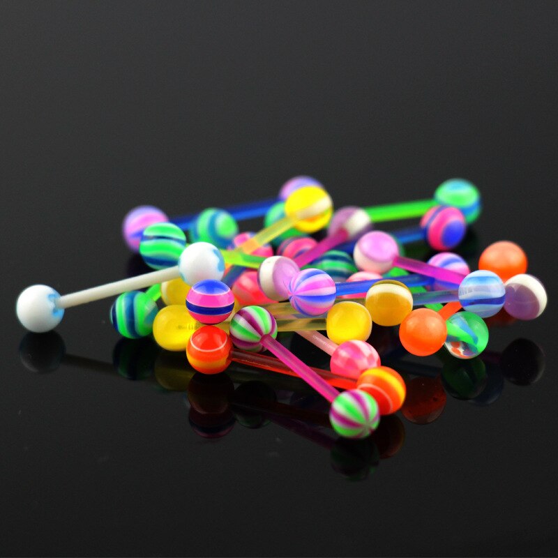 10/30/60/100Pcs Barbell Bar Tongue Piercing Cartilage Earrings Industrial Ring Colorful Body Jewelry Piercing: UV Rod / 5pcs