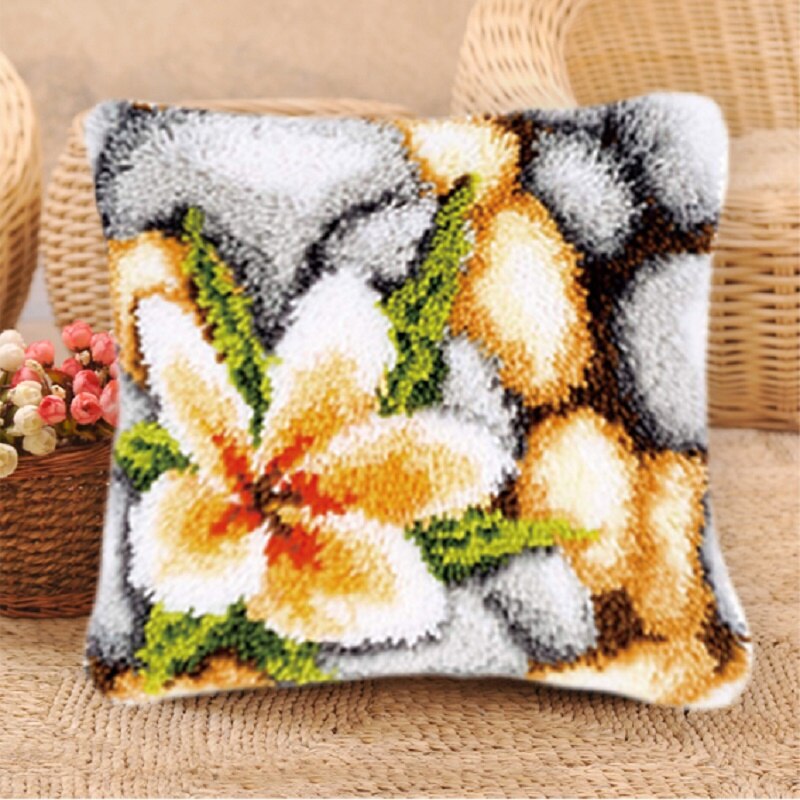 Gør det selv blomster sommerfugl segment broderi pude planter groft uld korssting låsekrog tæppe broderi låsekrog tæppesæt