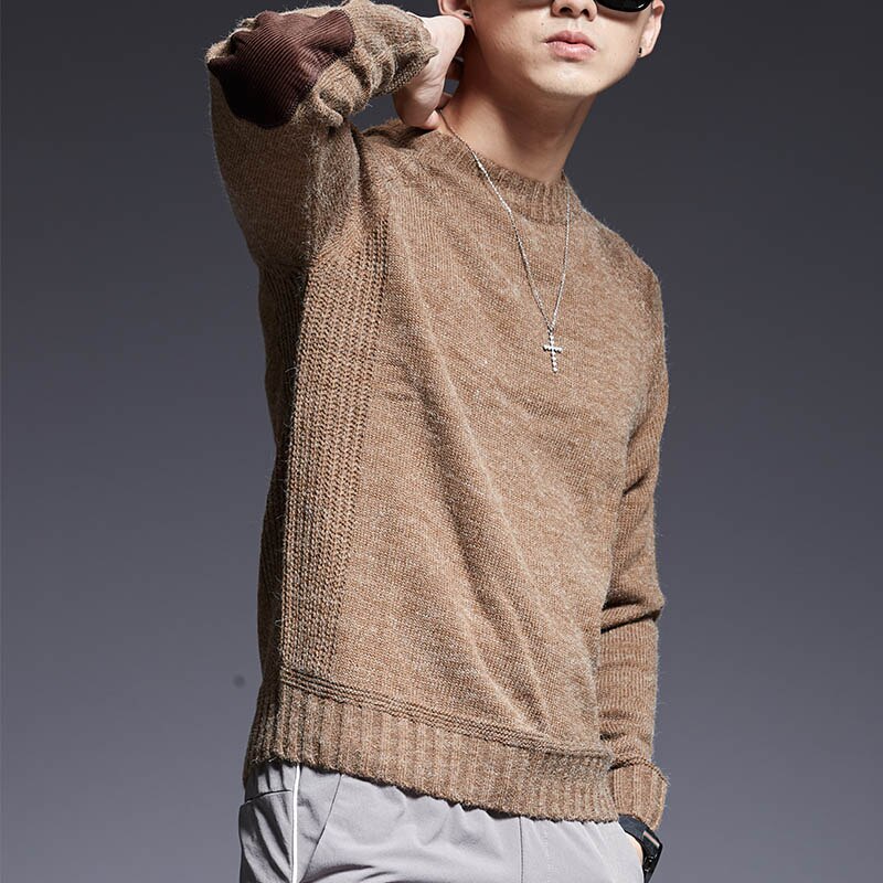 Märkeströja för herr o-ringad slim fit-tröjor stickning enfärgad höst koreansk stil casual herrkläder: Kaffe / Xl