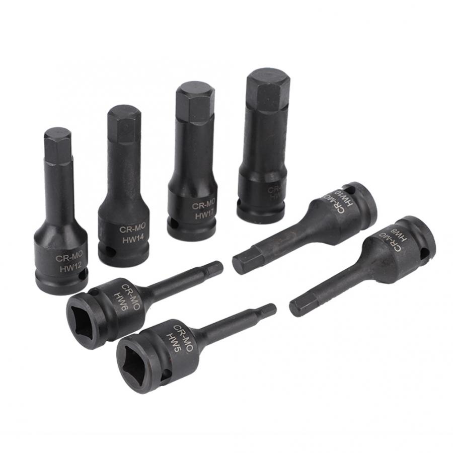 8Pcs 1/2in Drive Pneumatic Air Allen Hex Key Bit Socket Set H5-H19 Square Socket Extension Rod Adapter Quick Change Bit Holder