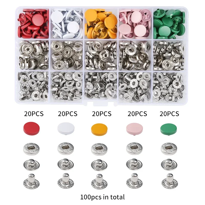 24-150set/box Metal Snap Fasteners Button Stainless Steel 633# Snap Buttons Sewing Accessories for Clothing Jacket Leather Craft: Watermelon red