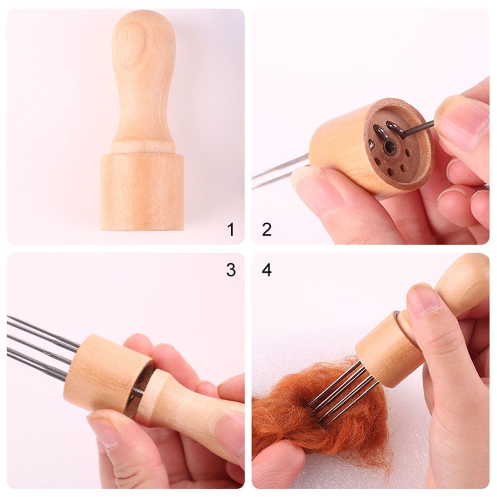 Agujas de fieltro con mango de madera maciza, herramientas de fieltro de lana con ocho agujas, para manualidades, costura DIY, 1 ud.