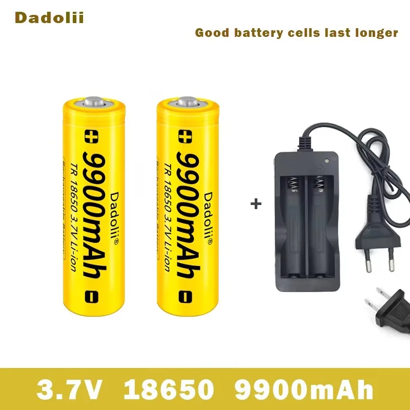 18650 Battery Rechargeable Battery 3.7V 18650 9900mAh Capacity Li-ion Rechargeable Battery For Flashlight Torch Battery+Charger: GRAY