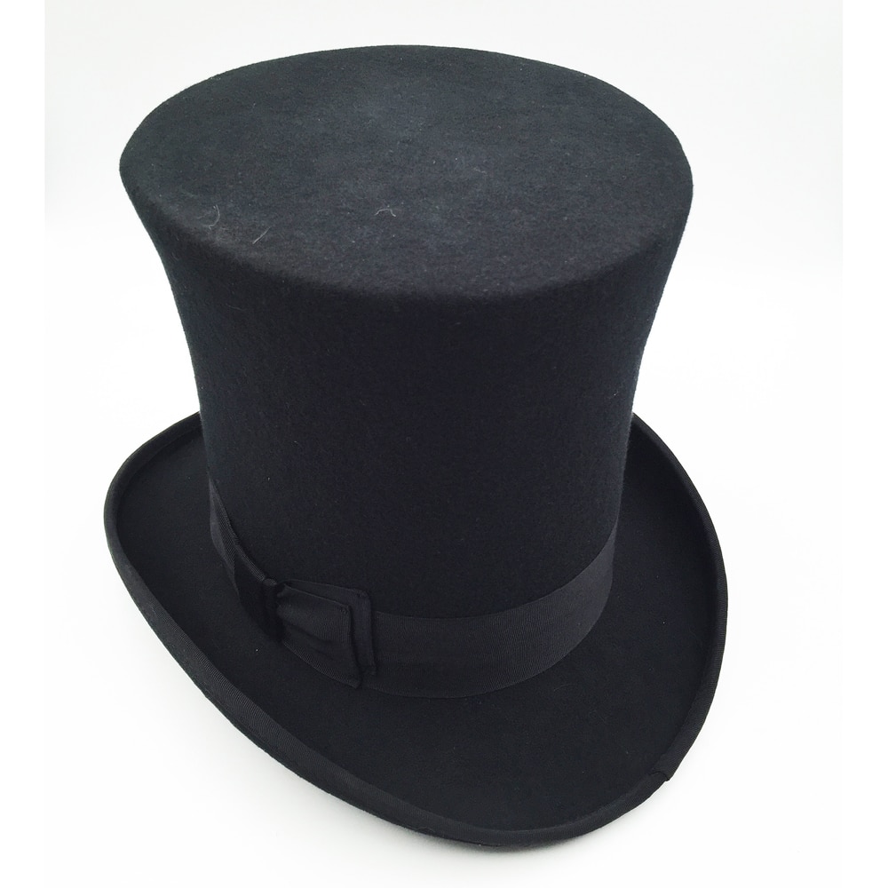 100 Wool Vintage Top Hat Black Crown Hat Retro Vi... Grandado