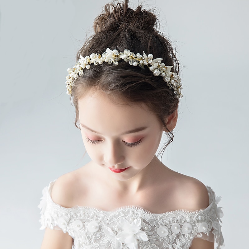 Children's headdress head flower headband Princess Pearl Wreath girl hair accessories Korean ladies wild headband performance je