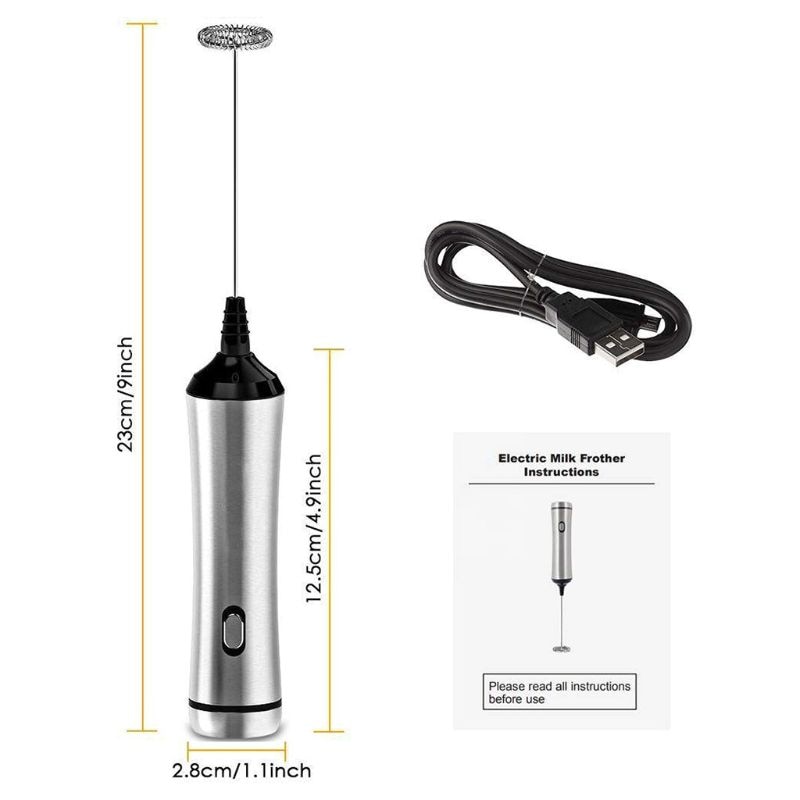 Mezclador eléctrico de espuma de leche con cabezal batidor de doble resorte recargable por Usb U1JE