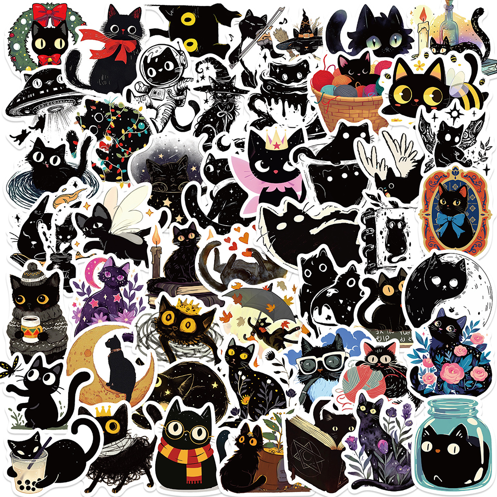 10/30/50 Stuks Schattige Kunst Zwarte Kat Cartoon Graffiti Stickers Esthetische Diy Gitaar Bagage Telefoon Koffer Leuke Sticker Voor Kid Cadeau