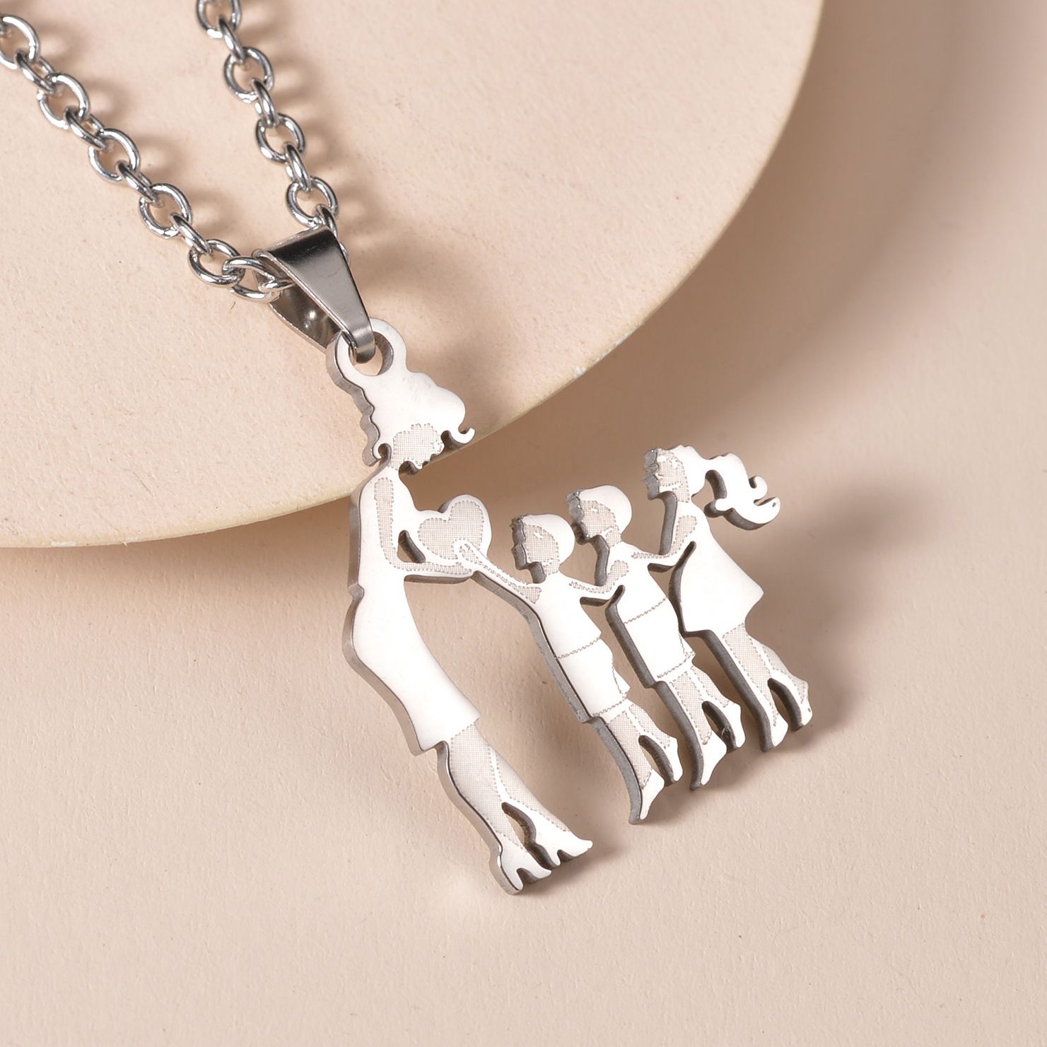 Mothers and Children Family Stainless Steel Necklaces Silver Color Multiples Kids Pendant Necklace Jewelry Mother's Day