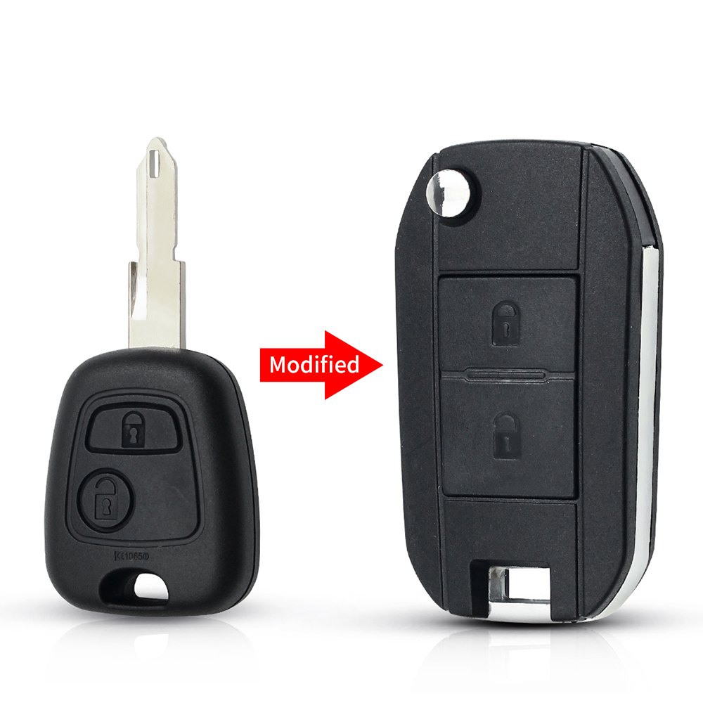 KEYYOU 1 Uds versión modificada llave de coche plegable para Toyota AYGO para Citroen C1 C3 para Peugeot 307 VA2 hoja de entrada Fob funda 2 botones: Gris