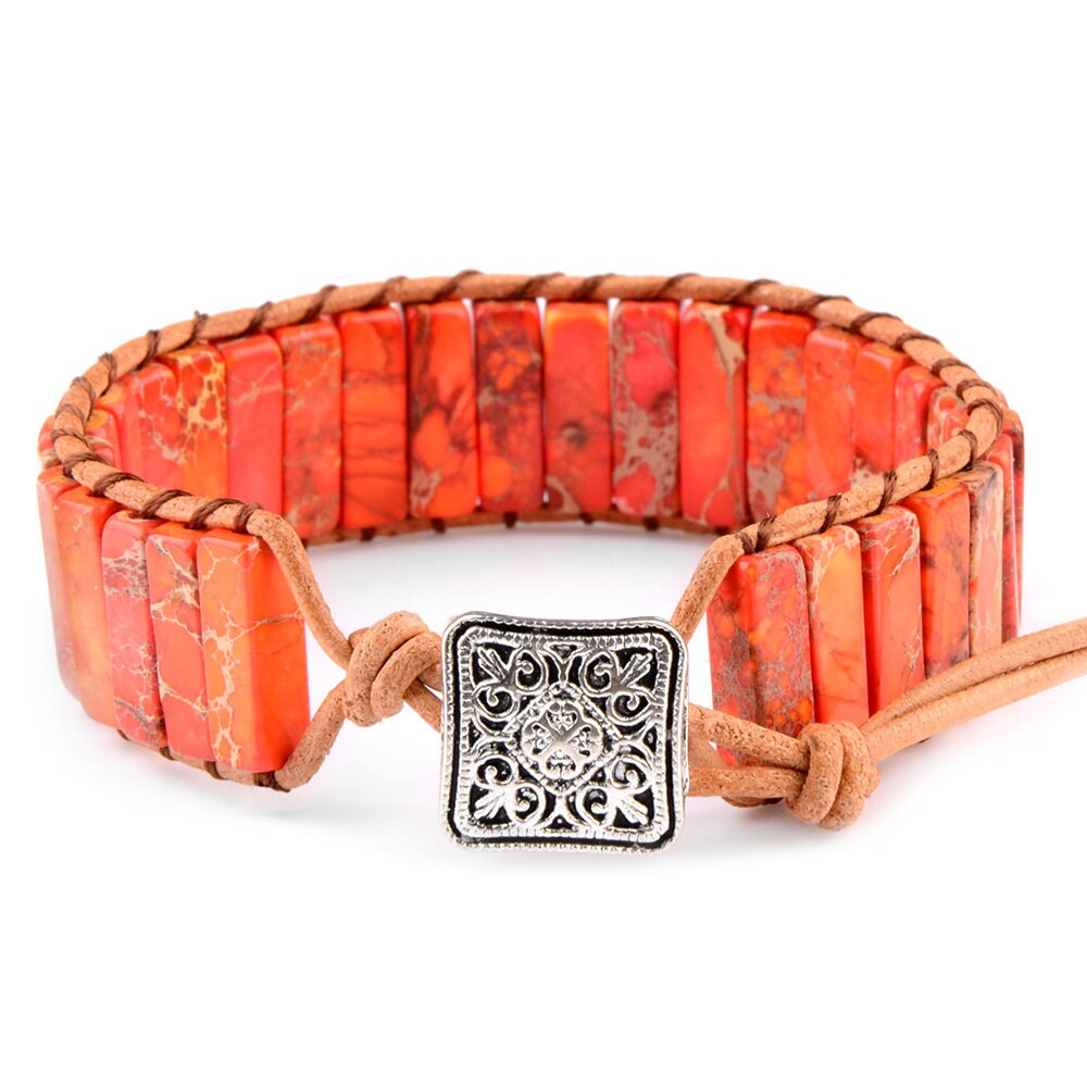 Chanfar Stijl Multicolor Natuurlijke Gem Lederen Tibetaanse Gypsy Kralen Verstelbare Armband Voor Mannen En Vrouwen: Orange