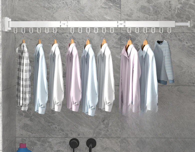 Sammenleggbar kleshenger innendørs og utendørs veggmontert aluminium uttrekkbar plassbesparende kluttørkestativ: Grå