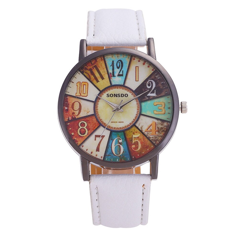 Retro Vrouwen Horloges Persoonlijkheid Dial Casual Lederen Riem Polshorloge Voor Meisjes Mode Quartz Horloge Dames Klok Montre Femme: White 