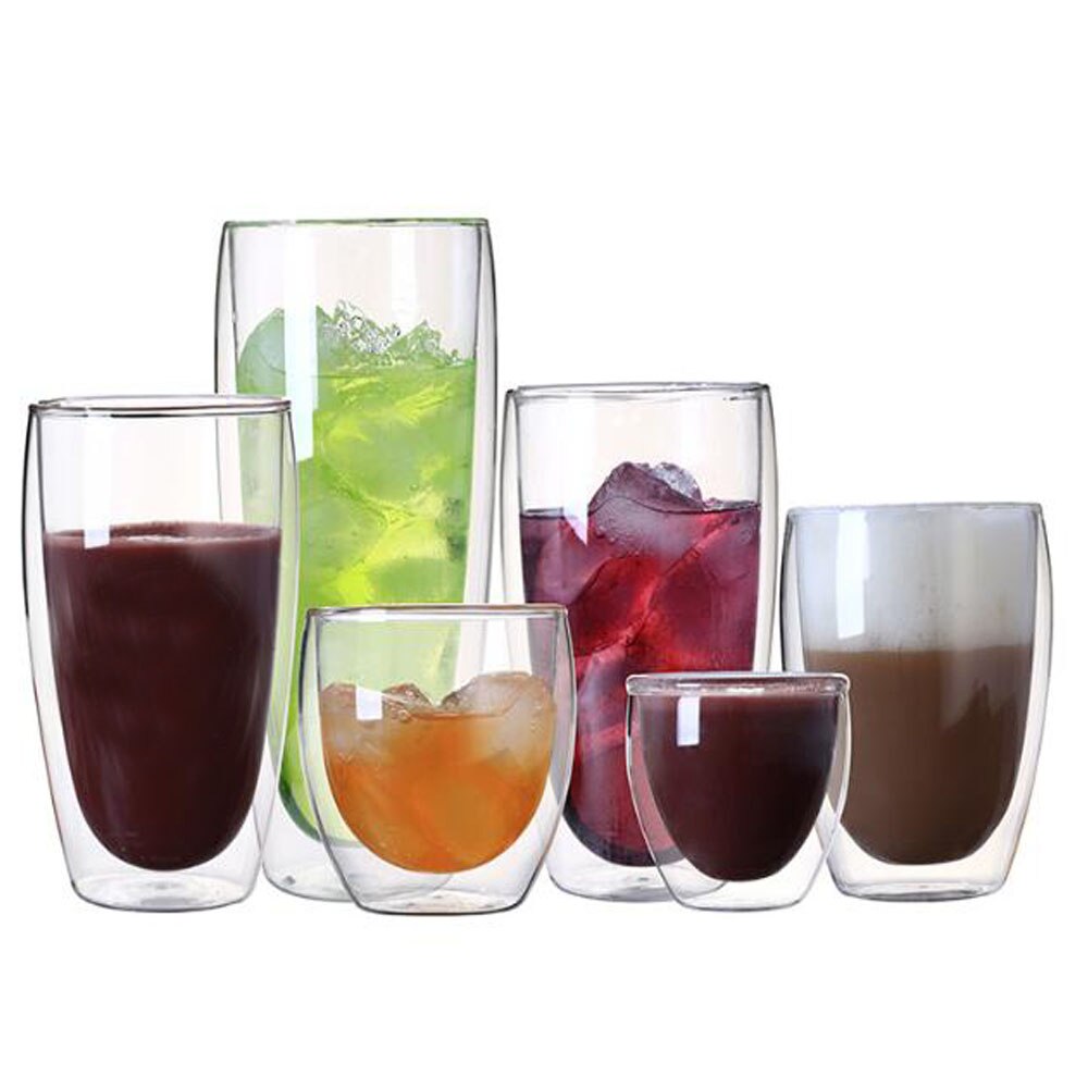 Transparent Glass Cup Heat Resistant Double Wall Glass Coffee/Tea Cups And Mugs Travel Double Coffee Mugs Drinking Glasses Cup