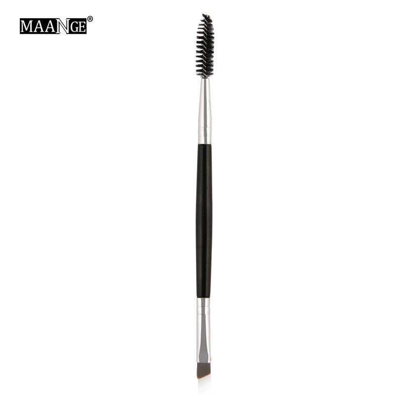 Baratos Pincéis De Maquiagem Duo Escova Sobrancelha Maquiagem Sobrancelha Plana Angular Escovas Punho de Madeira Dupla Face Atacado maquillage pinceaux: Black-Silver