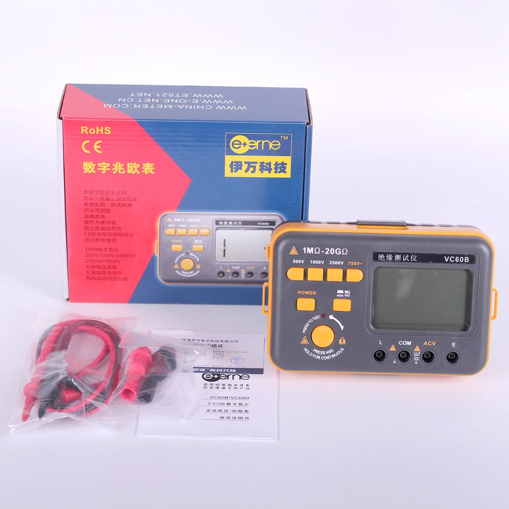 Factory outlet VC60B Digital Insulation Resistance Tester Megger MegOhm Meter 1000V/2GΩ High Voltage Short Circuit Input Alarm